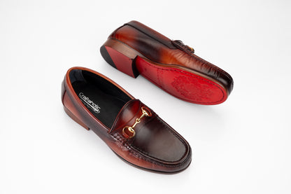 Dual Colour  Patina Finished Moccasins in Leather Sole