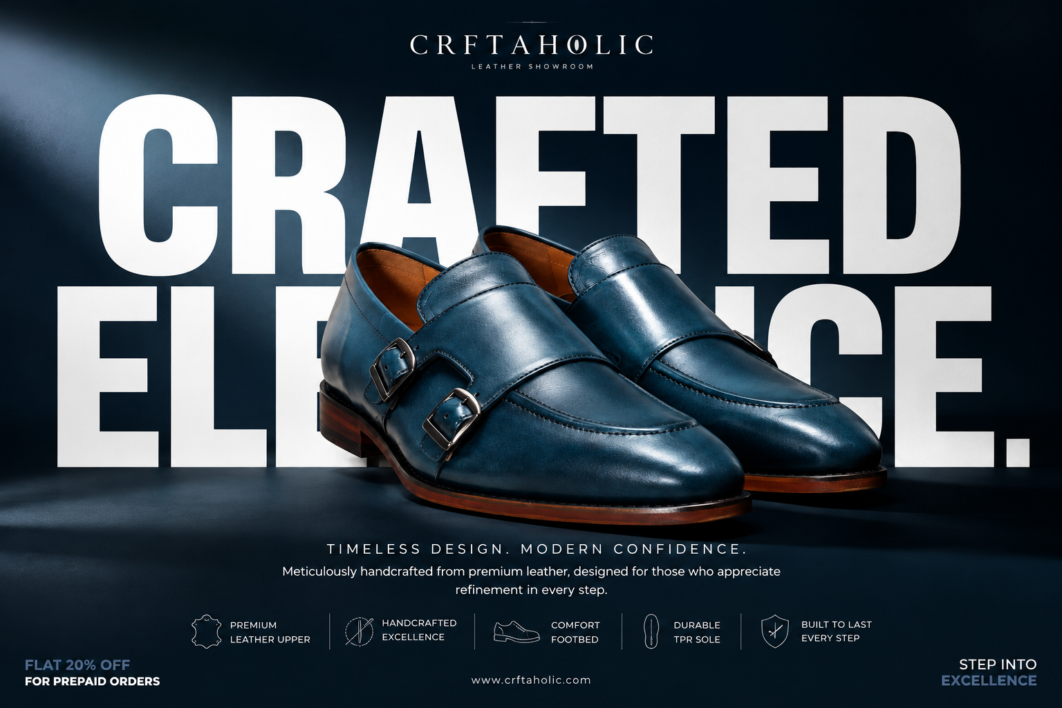 Slip Ons With Double Monk Blue Colour in Leather Sole