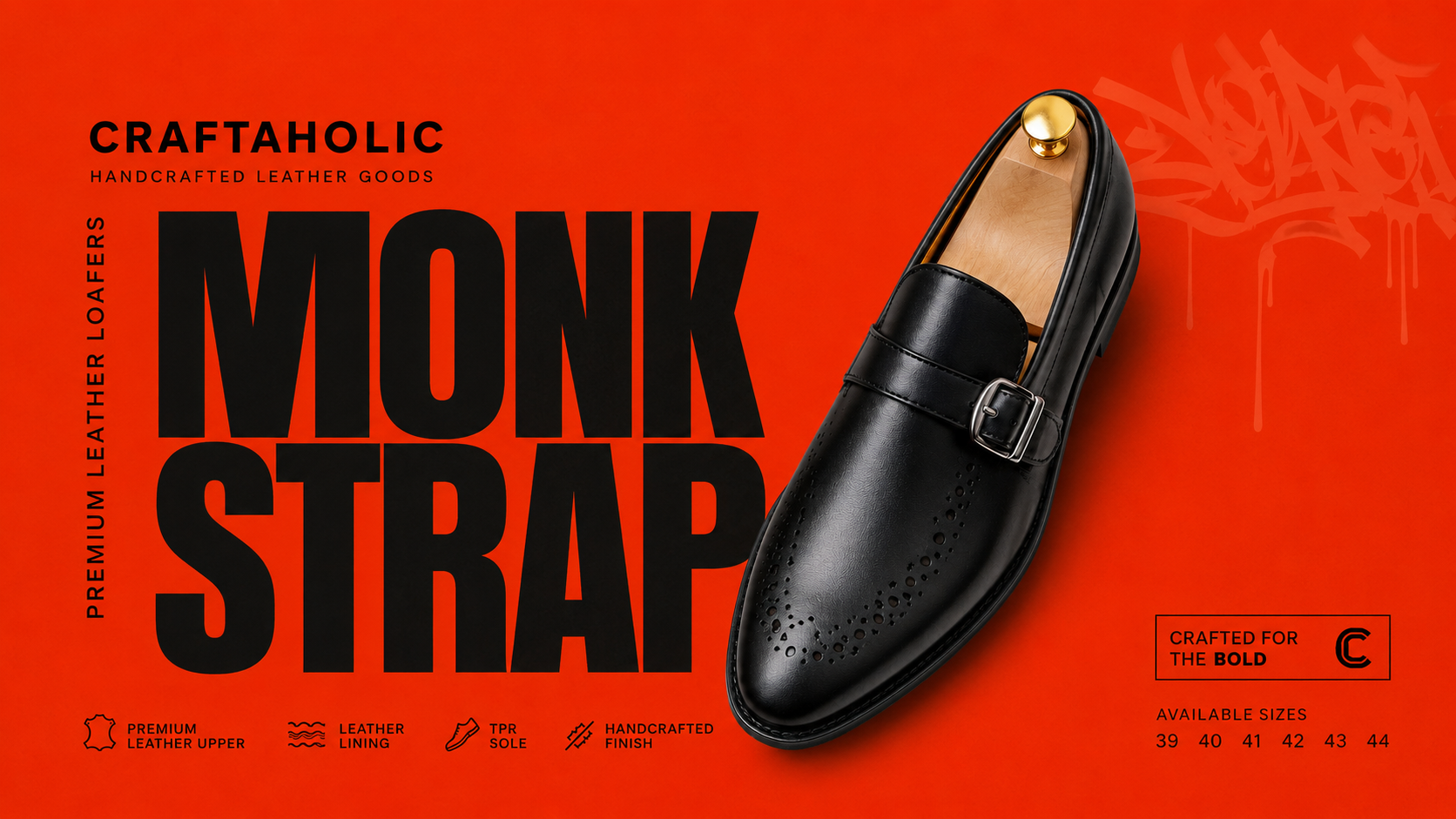 Black Slip Ons With Single Strap in Leather Sole