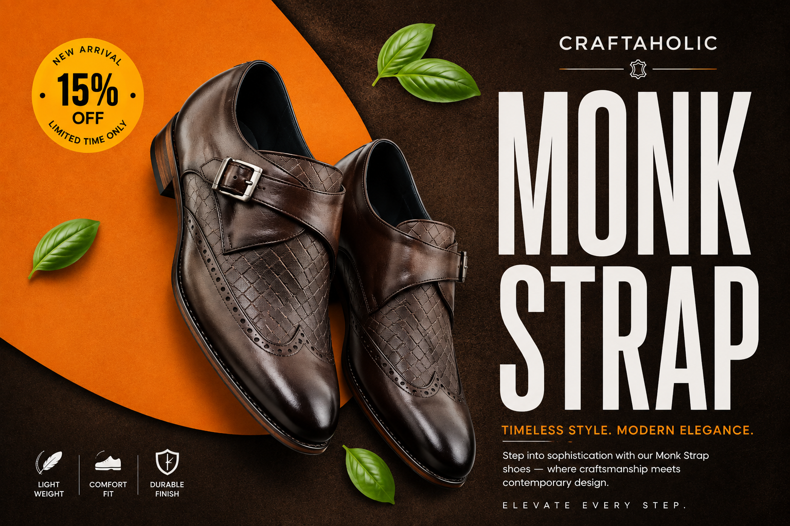 Single Monk Grey Colour Patina Finished in Leather Sole