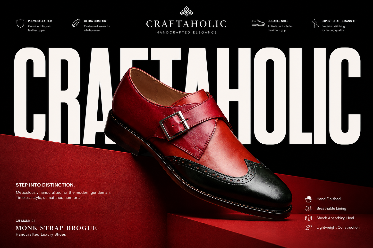 Tri Coloured Patina Single Monk Shoes