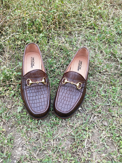 Moccasins With Crocodile Print in Leather Sole