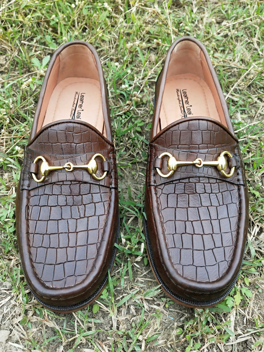 Moccasins With Crocodile Print in Leather Sole