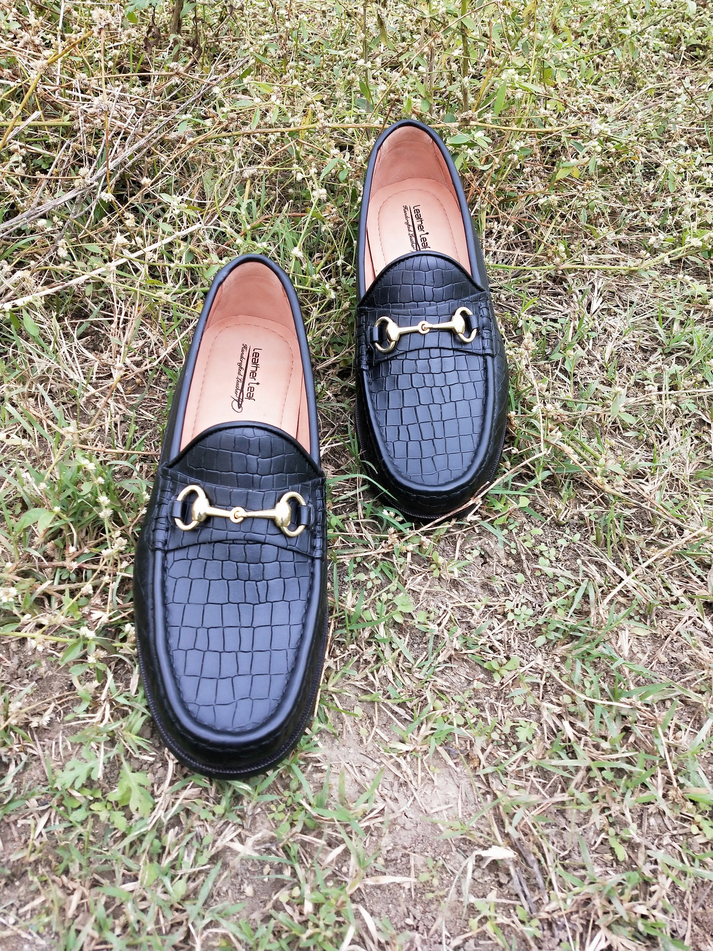 Moccasins  Black with Crocodile Print in Leather Sole